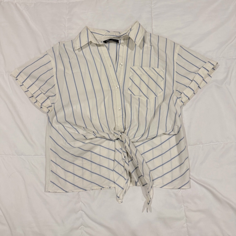 Zara White and Blue Striped Shirt